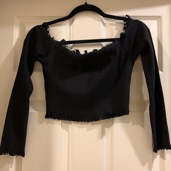 Black V Neck Crop Top - Picture 2 of 2